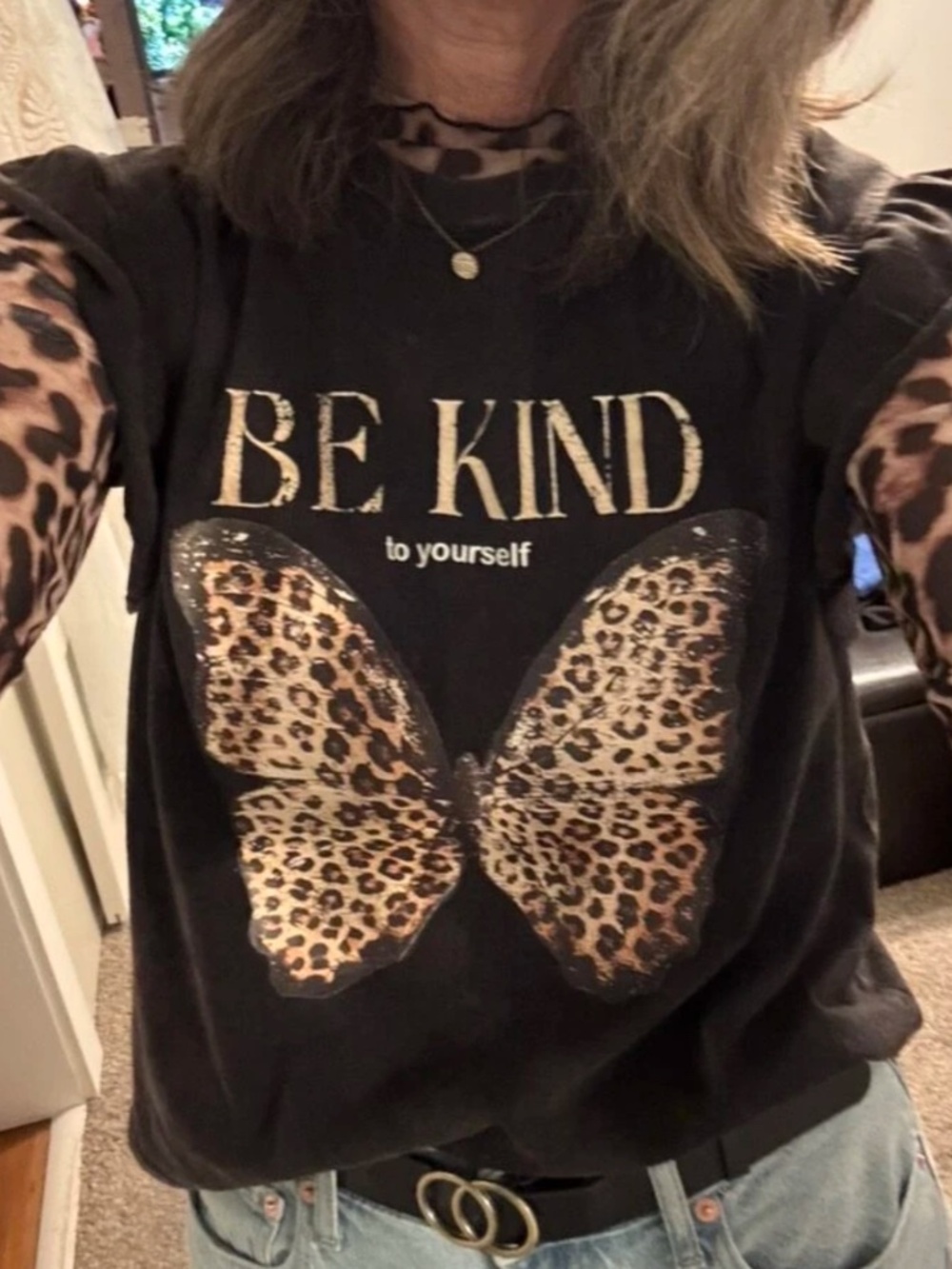 Mineral Wash Leopard Print  Butterfly Graphic Top